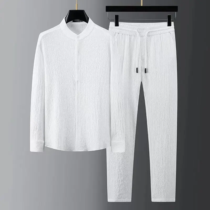 Casual Light Thin Suit Men's Summer Seersucker Striped Pleated