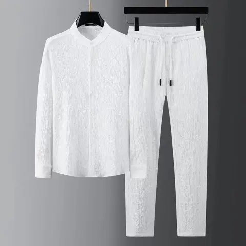 Casual Light Thin Suit Men's Summer Seersucker Striped Pleated