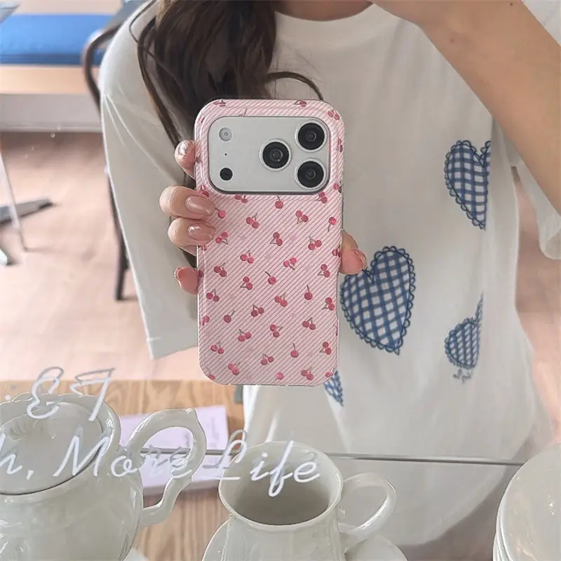 All-screen Cherry Phone Case With Diagonal Stripes
