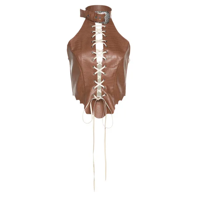 Halter Backless Slim Fit All match Vest Brown - Shop at LoveMi