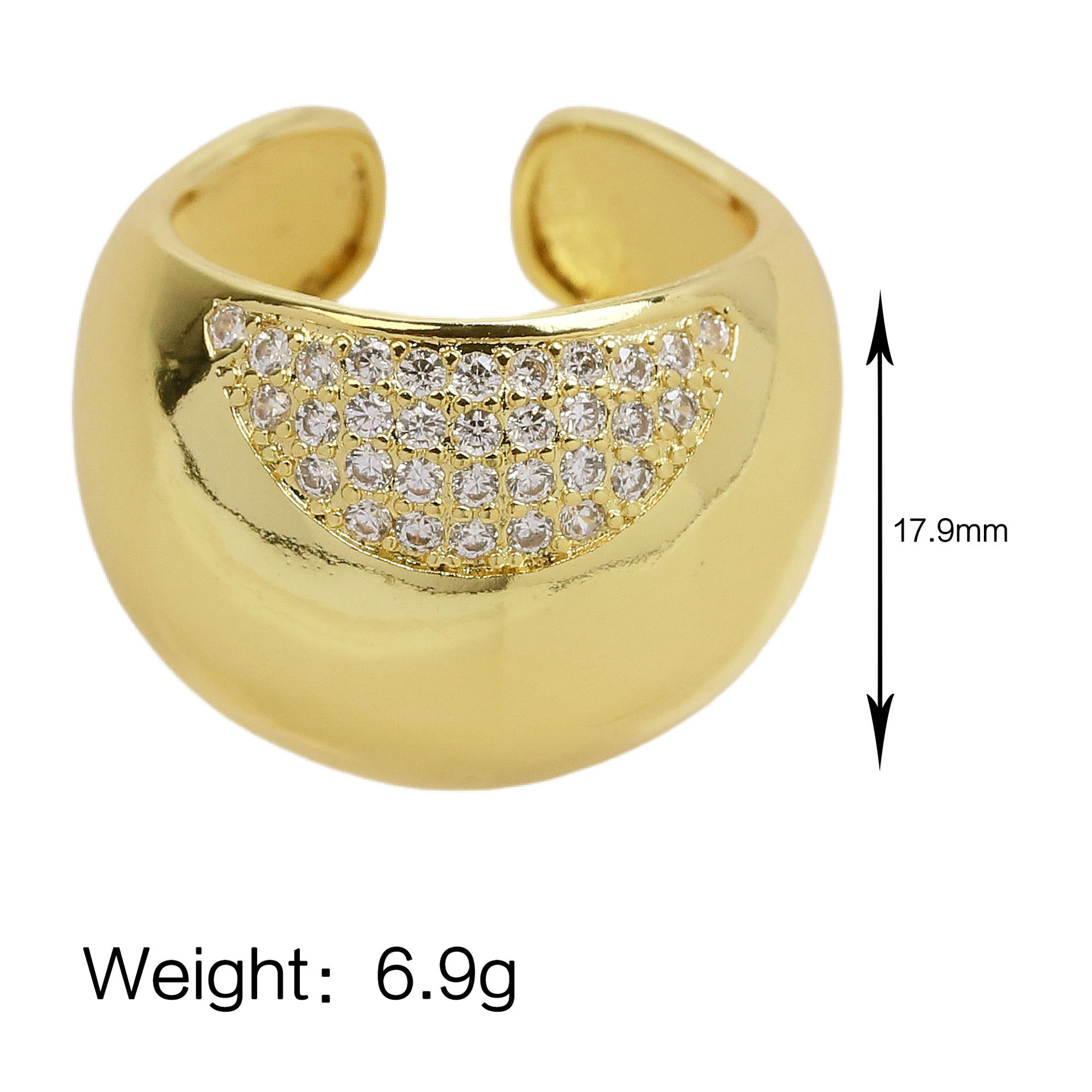 Brass Glossy Zircon Heavy Industry Geometric Ring