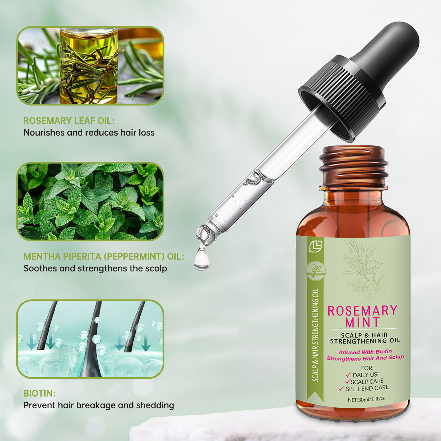Cross-border Ready-to-Ship Lianbi Quan Rosemary-Mint Essential Oil 30ml