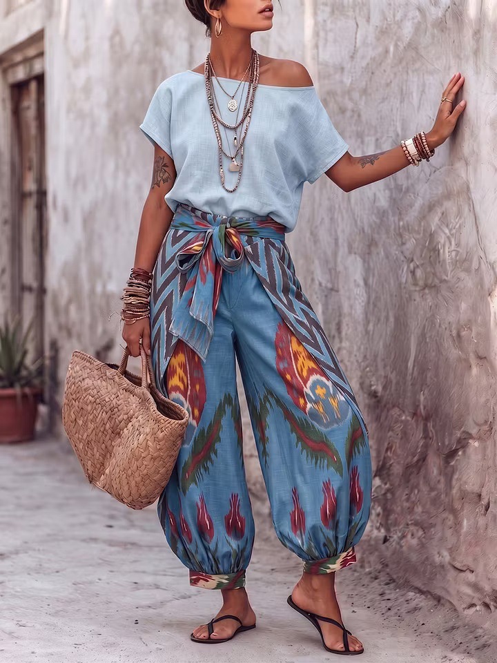 Womens Printed Top And Pants Two-piece Set 5