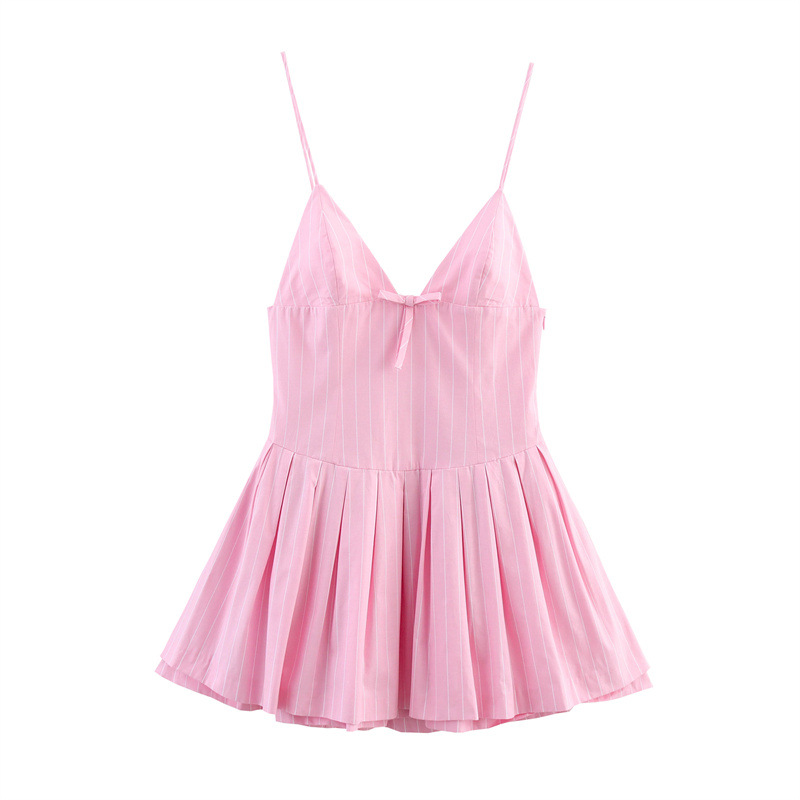 Bow Decoration Striped Short Style Sling Dress