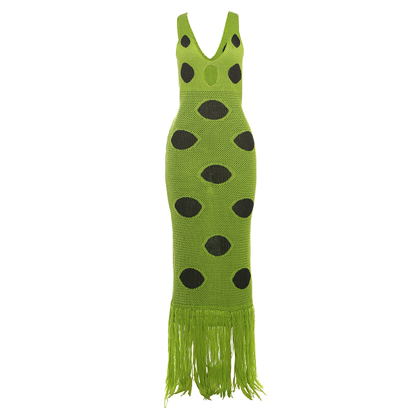 Women's Sexy Sheath Knitted Black Polka Dot Dress Green - Shop at LoveMi