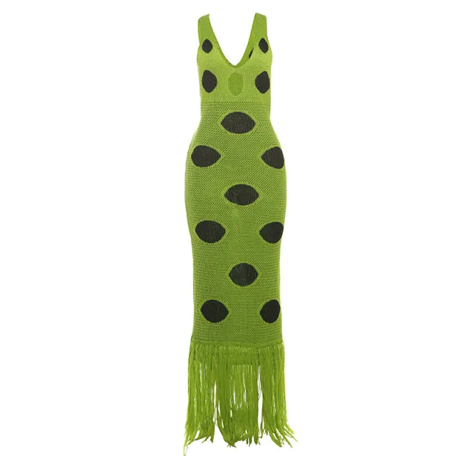 Women's Sexy Sheath Knitted Black Polka Dot Dress Green - Shop at LoveMi
