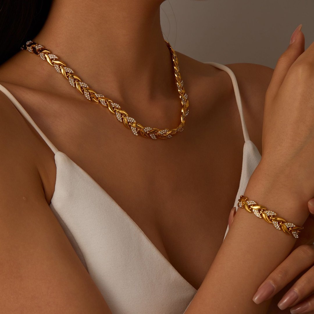 Diamond-encrusted Bracelet And Necklace Setluxury Lightweight And Premium