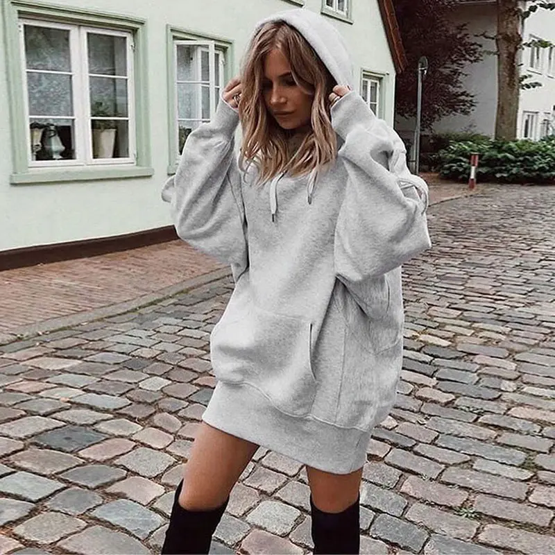 Women's Solid Color Pullover Hooded Loose Fleece