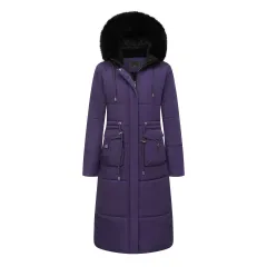 Women's Cotton Jacket Drawstring Cinched Hoodie Fleece-lined Warm - Purple - View 1