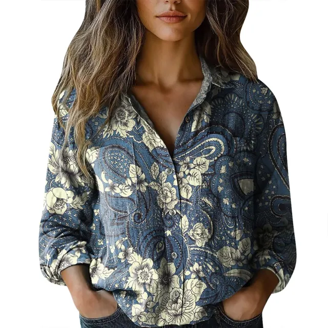 3D Digital Printing Women's Plus Size Lapel Long Sleeve Shirt Zzs25041503Sbu Xxl - Shop at LoveMi