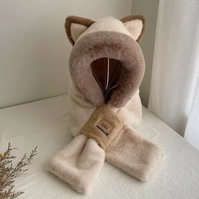 Scarf Fleece lined Thickened Cold Protection Warm Hat Beige - Shop at LoveMi
