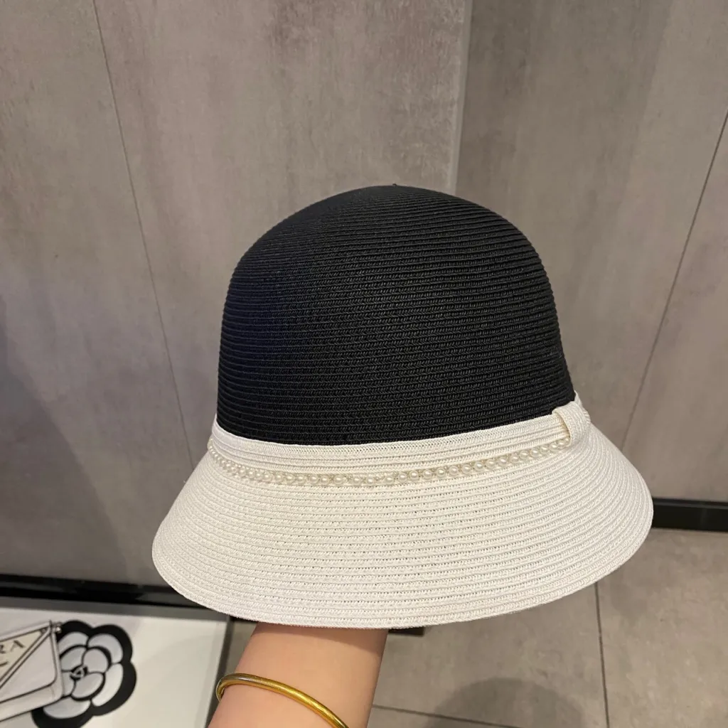 Sunlight Blocker For Summer French Pearl Straw Hat - Black