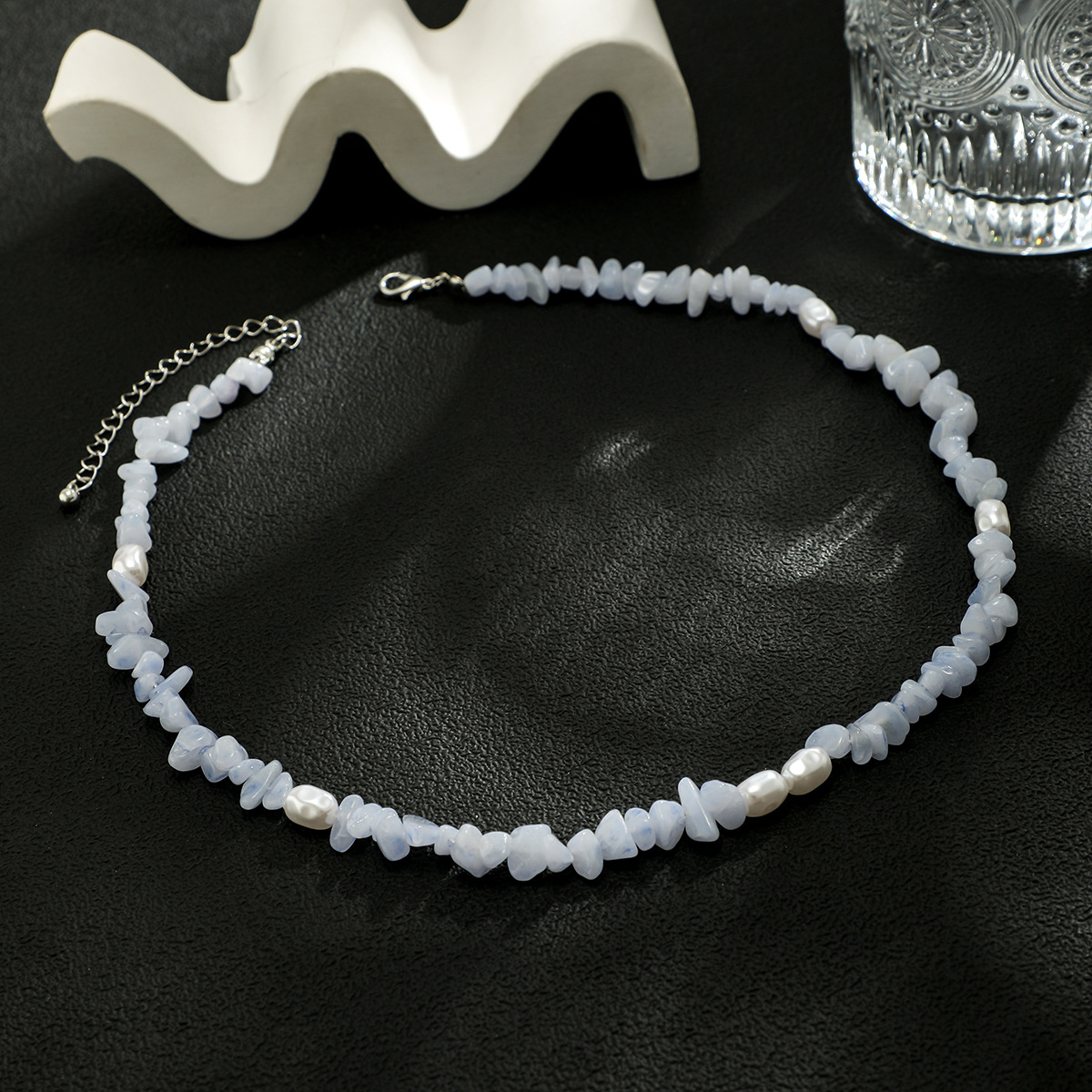 European And American Turquoise Pearl Necklace Hip Hop Niche Design Simple