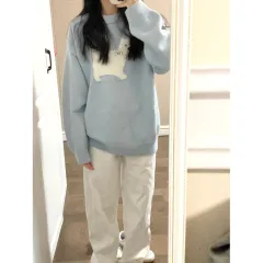Soft Milk Blue Gentle Cute Cute Youth-looking Crew Neck Pullover Sweater Female - Blue - View 1