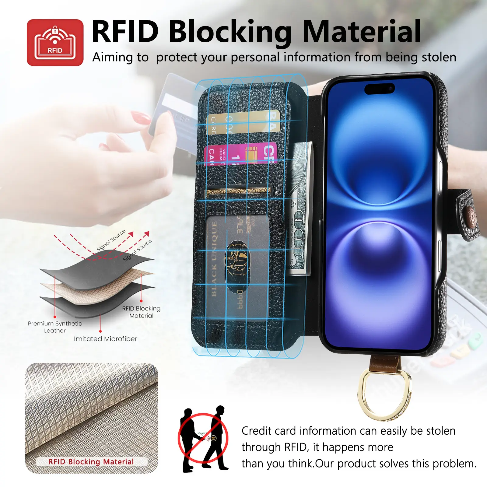 Litchi Grain Leather Back Sticky Flip Phone Leather Case