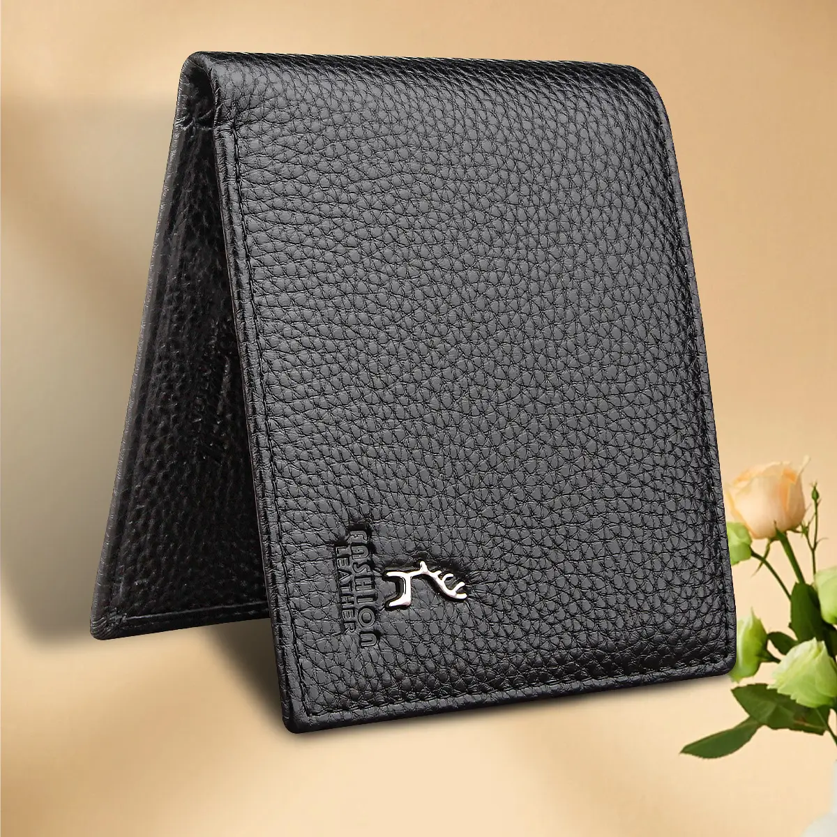 Black Men's Genuine Leather Wallet Cowhide Short