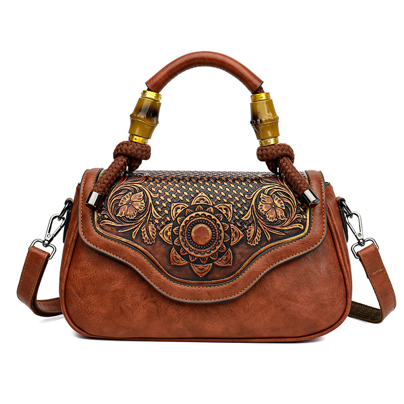 Handcrafted Leather-Embossed Retro Crossbody Bag