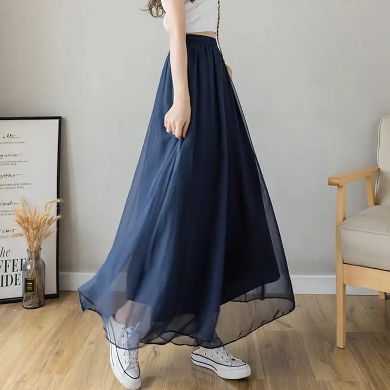 Temperament Plus Size Mercerized Chiffon Lining Wide-leg Skort