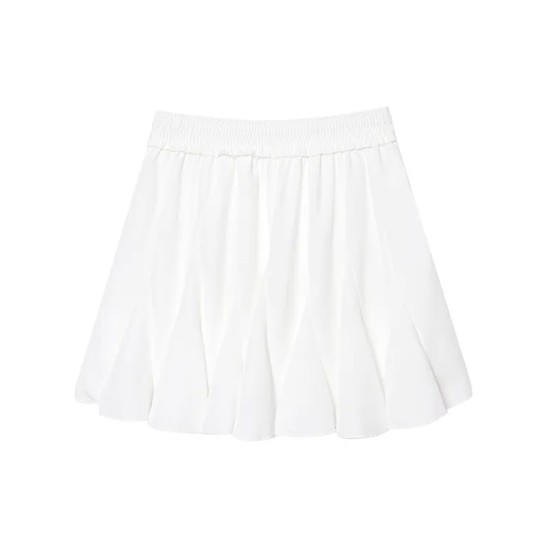 Patchwork Irregular Pleated Skirt - White