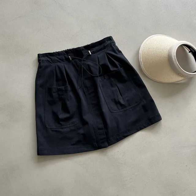Drawstring Elastic Waist Skirt Large Workwear With Pocket Skirt Dark Navy Blue - Shop at LoveMi