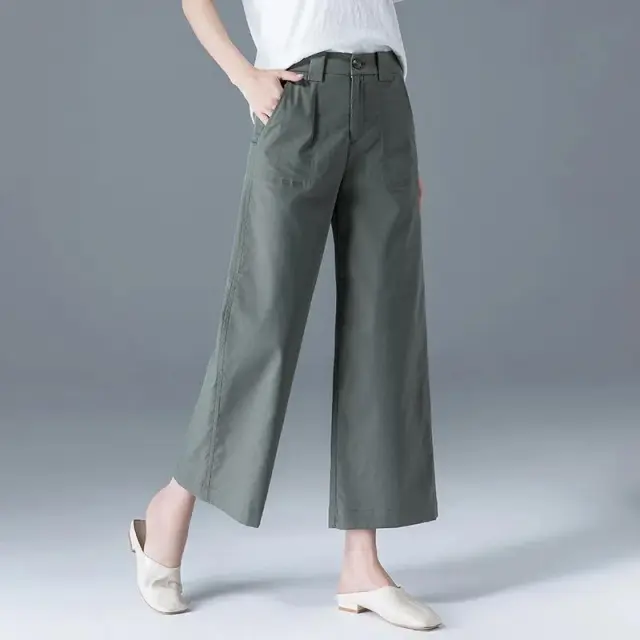 Women's High Waist Thin And Breathable Loose Casual Wide Leg Pants Army Green - Shop at LoveMi