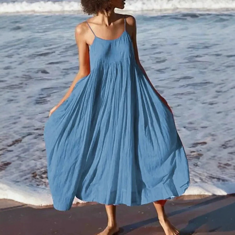 Womens Sleeveless Loose Casual Slip Dress Long Dress