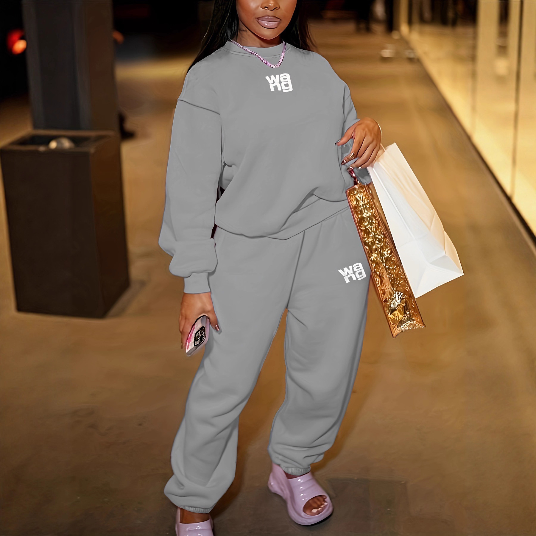 Printing Plus Velvet Top Casual Sweatshirt Outfit