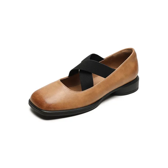 Women's Chunky Heel French Ballet Shoes Brown - Shop at LoveMi