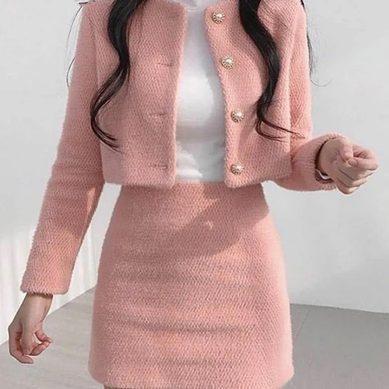 Gentle Classic Style Fur Super Short Temperament Twinset