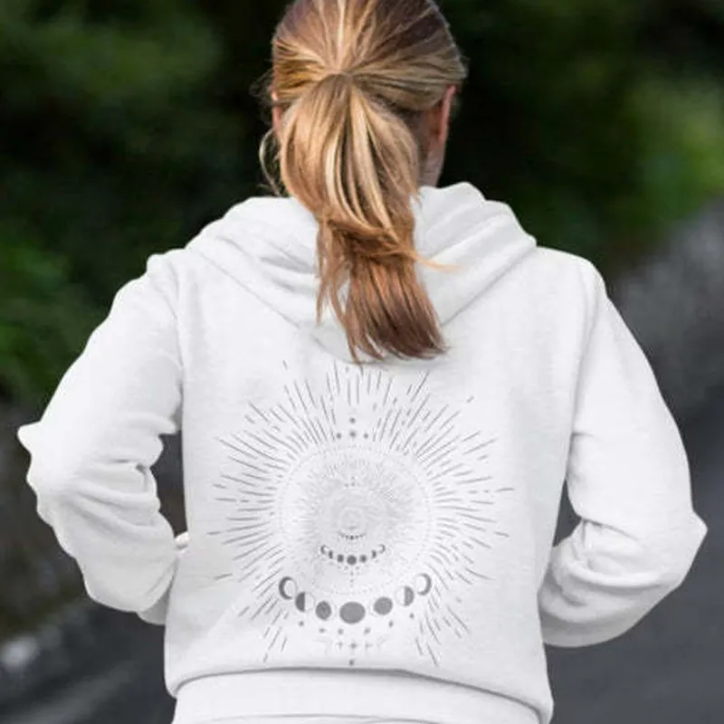 European And American Letter Print Casual Long-sleeved Shirt Pullover Loose Hooded Sweater - White