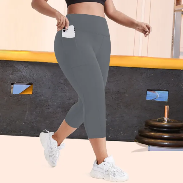 Pocket Plus Size Cropped Yoga Pants Tight Dark Gray - Shop at LoveMi