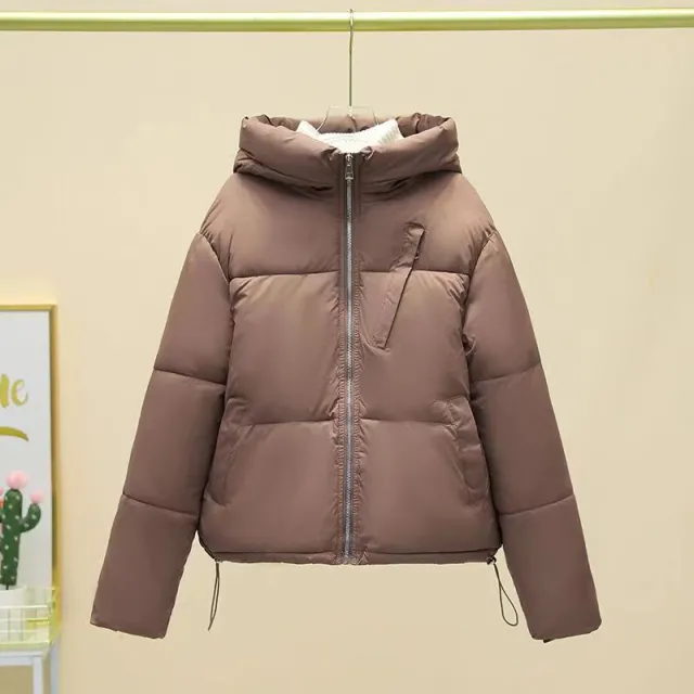 Short Solid Color For Women With Pocket Coat Thick Warm Cotton padded Jacket Khaki - Shop at LoveMi