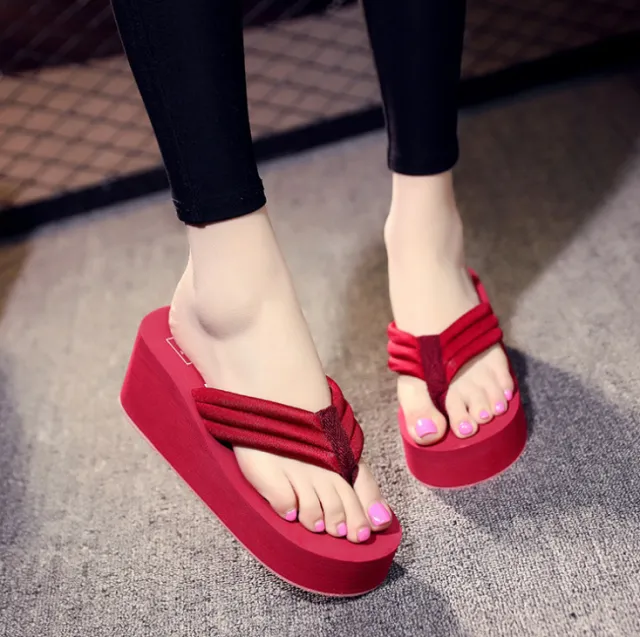 Women's Fashion Sandals And Slippers Increased Herringbone Red - Shop at LoveMi