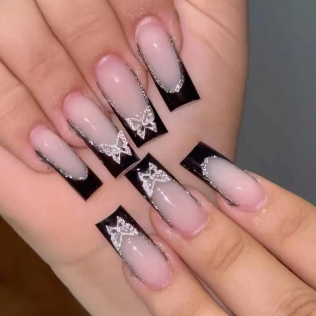 Black French Style Thin And Glittering Butterfly