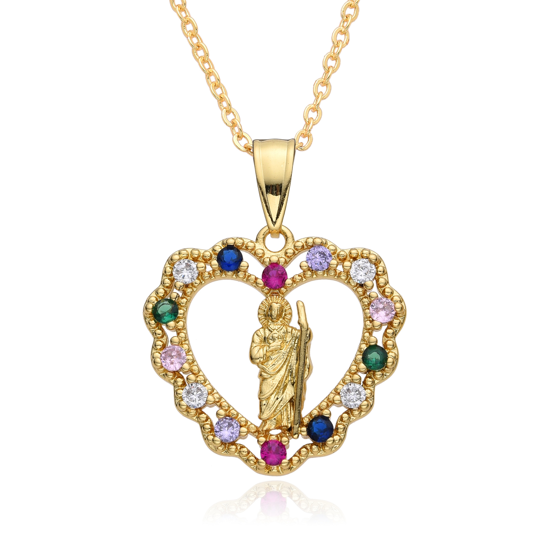 Heart-shaped Zircon Round Religious Virgin Mary Pendant Exquisite Jewelry Necklace