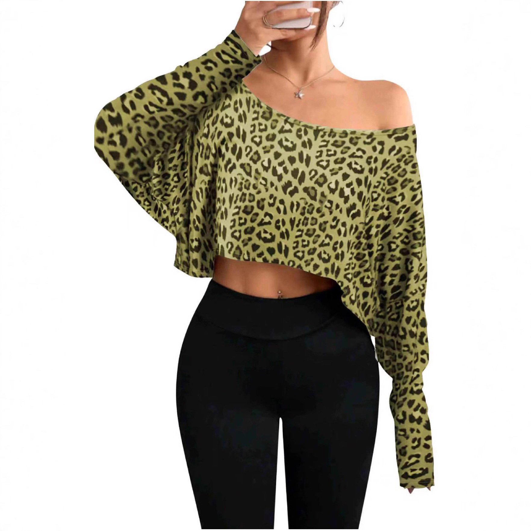 Women's Fashionable And Elegant Off-shoulder Leopard-print Top - Image 2