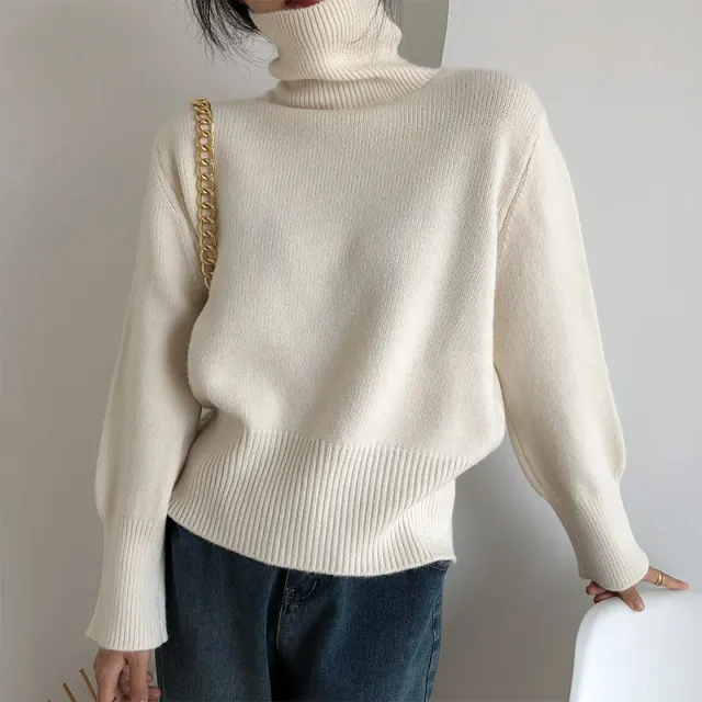 Women's Loose And Simple Pullover Solid Color Sweater White - Shop at LoveMi