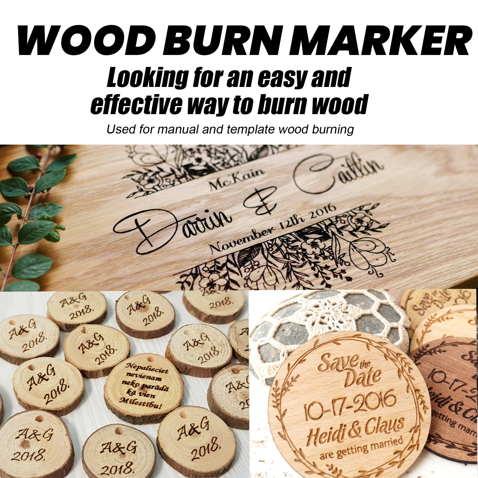 Title 5, Wood Burning Marking Pen DIY Wooden Coaster Woo...