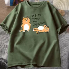 Men Women Fuuny Cat Lovely Print T Shirt Summer Cot - Green - View 1