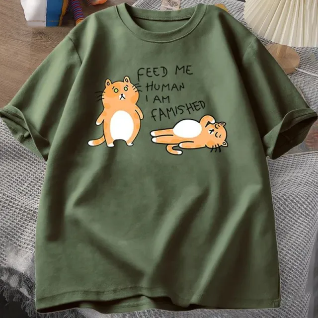 Men Women Fuuny Cat Lovely Print T Shirt Summer Cot Green - Shop at LoveMi