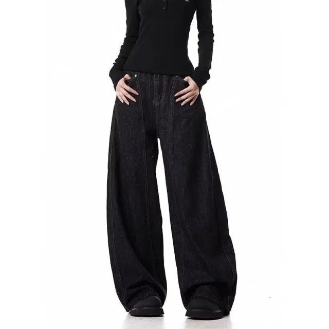 American Retro Machete Profile Fashion Brand Cowboy Loose Wide Leg Pants Black - Shop at LoveMi