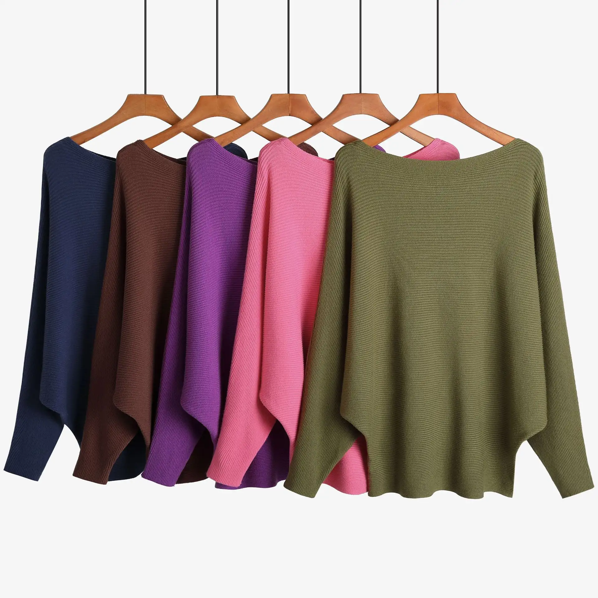 Halter-neck Batwing-knit Highly Elastic Laid-back Pullover Top