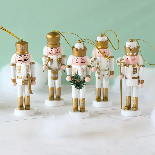 13CM Nutcracker Soldier Puppet Drum Style British Christmas Decoration Holiday Small Gift Pendant White Gold Color - Shop at LoveMi