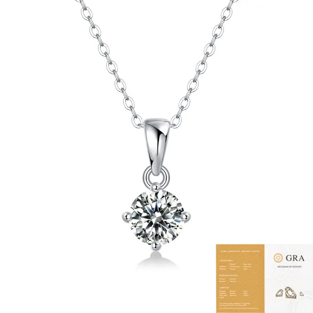 925 Silver Inlay Moissanite Mind Pendant Simple Clavicle Chain Necklace 1 Karat With Certificate - Shop at LoveMi