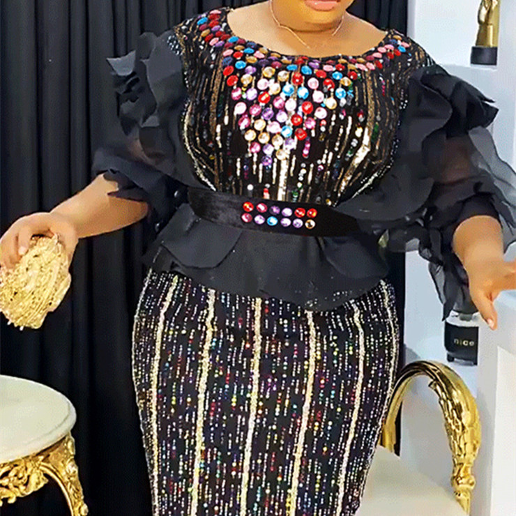 Women's Fashion Heavy Embroidery Hot Drilling Dress With Belt — image 1