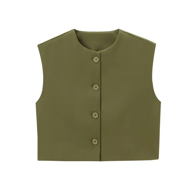 Fashion Solid Color Decorated Row Button Sleeveless Vest Top Green - Shop at LoveMi