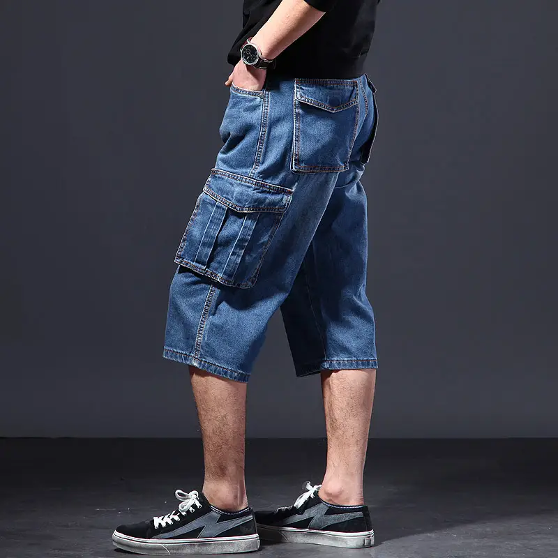 Summer Thin Loose Multi-pocket Workwear Cropped Pants Casual Jeans