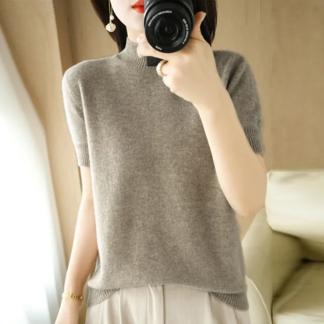 Mock neck Mid length Sleeve Lightweight Sweater Women Original Camel - Shop at LoveMi