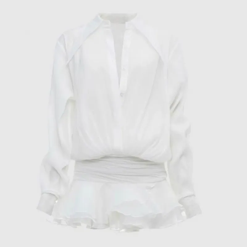 Sweet Irregular Ruffled Women's Dress - White