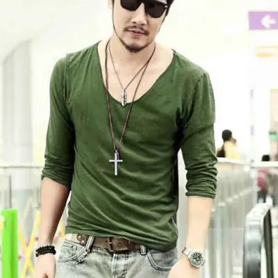 Autumn Solid Color Cotton Bamboo Cotton Slim Long Sleeve